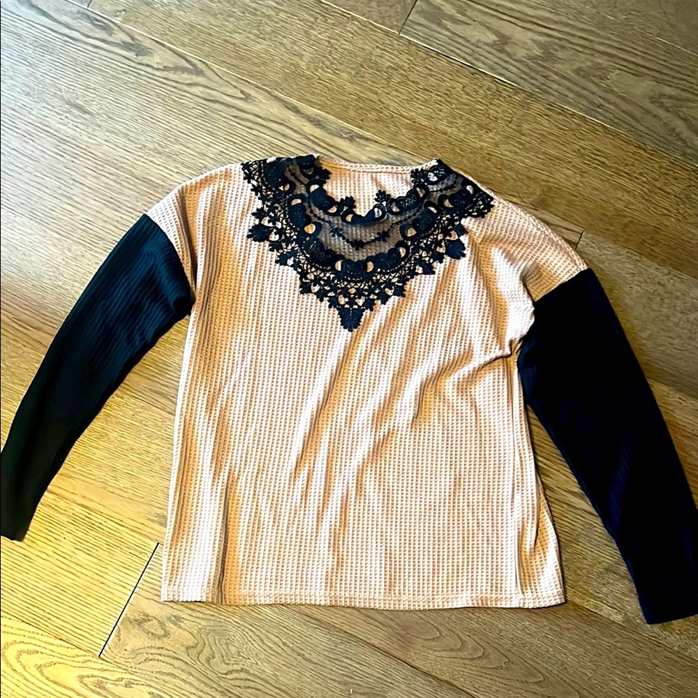 Black and Tan Lace Detail Top